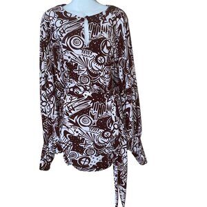 Marc Bouwer Belted Brown and White Women's Top Size Medium